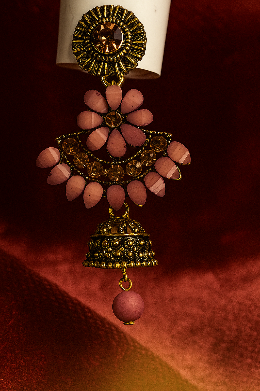 Floral Pink Beaded Jhumka Earrings