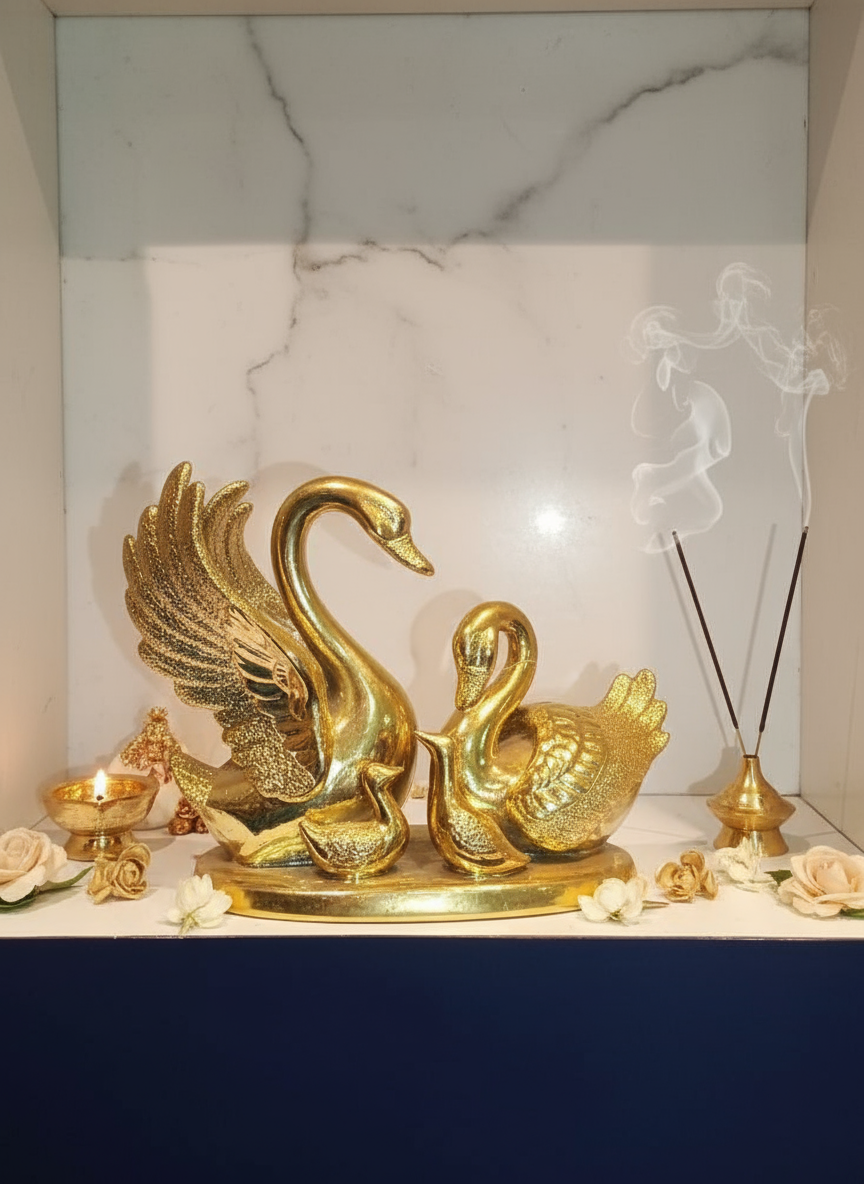Golden Brass Swan Couple