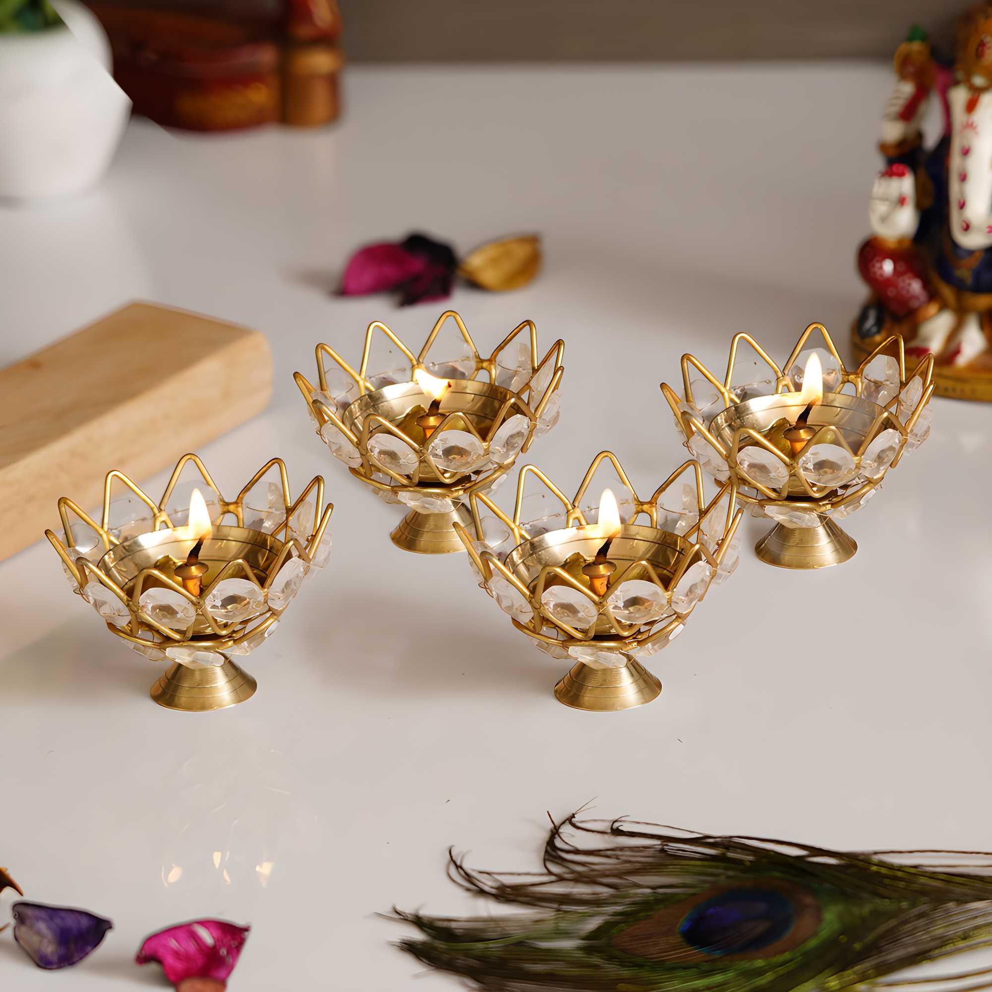 Set of 4 Lotus Shape Crystal
