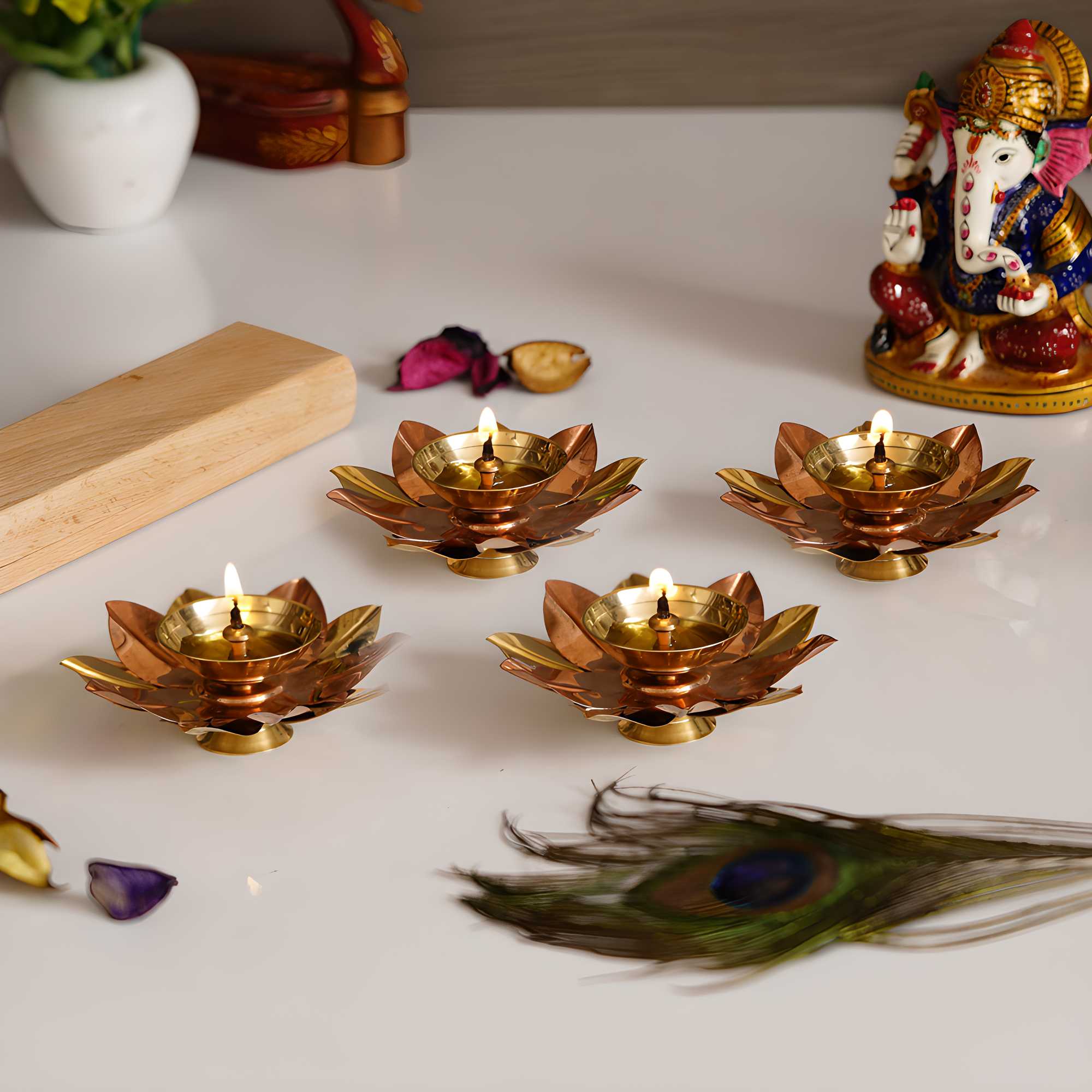 4 Floral Shape Metal Diya