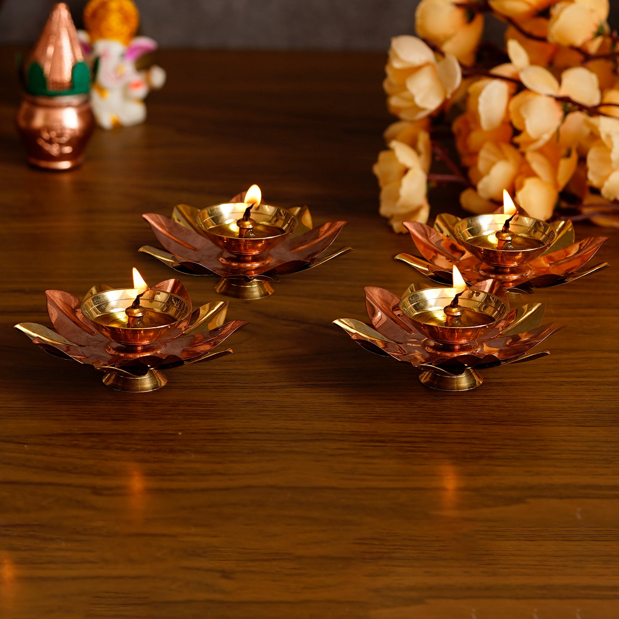 4 Floral Shape Metal Diya